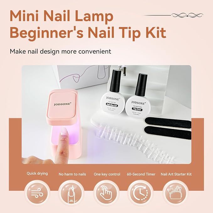 JODSONE Gel Nail Kit Square Nail Tips 480PCS Mini Rechargeable Nail Lamp Pre Shaped Clear Full Cover Fake Nails Tips with Nail Glue & Top Coat U V LED Curing Lamp DIY Manicure Gifts for Women