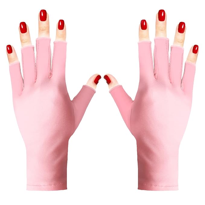 UV Protection Gloves for Nail Lamp, Fingerless Manicure Gloves, 1 Pair | UPF 50+, driving glove, breathable quick-dry, extended wrist coverage, for gel nail curing and outdoor use