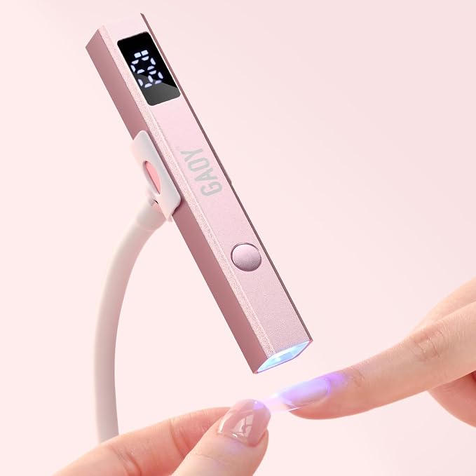 GAOY Handheld UV Light for Gel Nails with Stand, Cordless Nail Lamp, Pink | Rechargeable, LCD Display, USB, Nail Dryer, Fast Curing, Nail Fix, Travel, DIY at Home Salon, Gift for Women, Manicurist