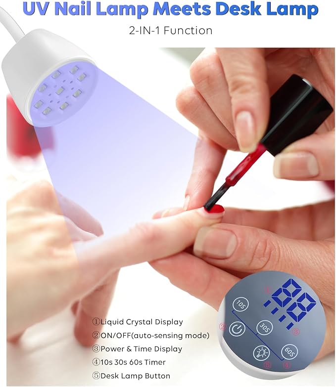 2 in 1 UV LED Nail Lamp for Gel Nails Polish, Flash Cure 27W Cordless Gooseneck Mini Nails Light, Quick Dryer with Timers Smart Sensor Ambient Lighting, Home DIY & Professiona