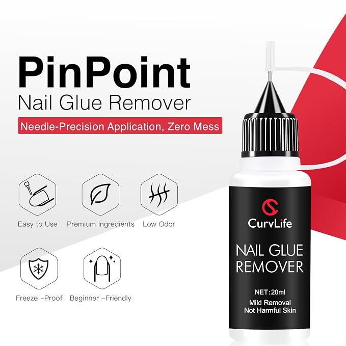 Curvlife 10g Semi-Solid Glue and 20ml Pinpoint Glue Remover Kit - Gel for Press on Nails, Quick Dry No UV Lamp Needed with Gentle Non-Acetone Remover, Fake Nail Tips (Pack of 2)