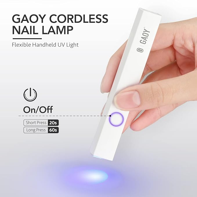 GAOY Handheld UV Light for Gel Nails, Cordless Nail Lamp, White | Fast Curing, Rechargeable, Perfect for Spot Cure Nail Art & Quick Repairs, Portable Travel Manicure, DIY at Home