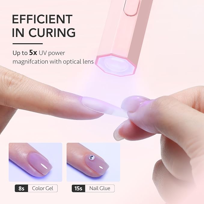 GAOY Handheld UV Light for Gel Nails, Mini Nail Lamp, Octagon Pink | Portable, Cordless, Rechargeable, Fast Curing