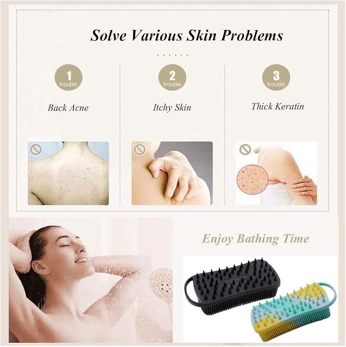 2Pack Dual Sided Silicone Body Scrubber for Exfoliating, Shower&Scalp Massage, 2 in 1 Bath&Shampoo Brush,Soft Body Exfoliator Silicone Loofah Shower Scrubber Brush for All Kinds of Skin