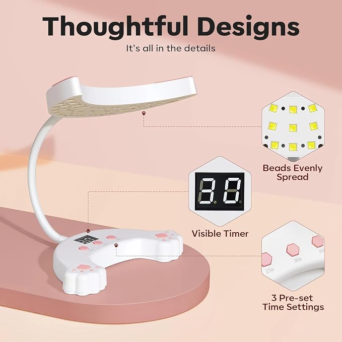 modelones UV Light for Gel Nails, Gooseneck UV LED Nail Lamp White | Professional 48 W Nail Light for Gel Polish with 3 Timers and LCD Display, LED Lamp for Fast Curing Gifts for Women Girls