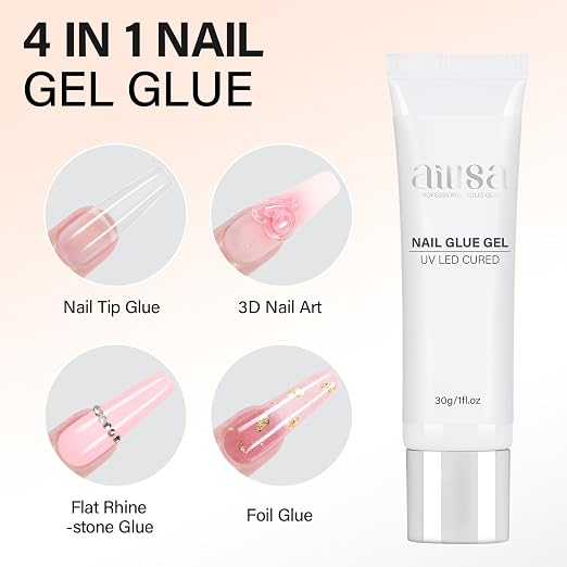 AILLSA Gel Nail Glue for Nail Tips Solid Strong Nail Gel | Professional Acrylic & Soft Fake Nails Adhesive, U V/LED Lamp Curing Needed, Long Lasting 30g / 1 fl oz
