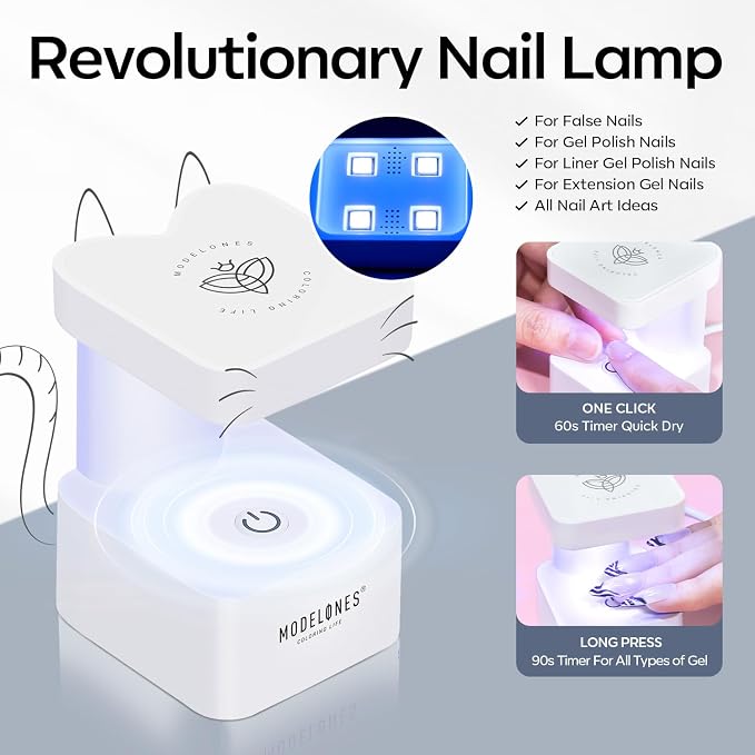 modelones X Nail Gel Kit , 9-in-One Glue Prep Dehydrator UV Light Clipper | 510Pcs Short CoffinFake Nails 15Sizes Pre-shaped Half Matte Press on Short Coffin Tips for DIY Salon