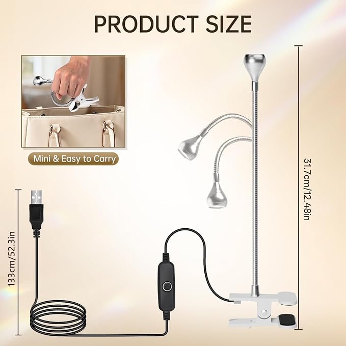AORAEM U V Nail Lamp U V Light for Nails U V Gel Nail Lamp Silver | Gooseneck and Clamp for Gel Nails Quicky Dry Portable Flash Cure Light for Gel Nails Home DIY