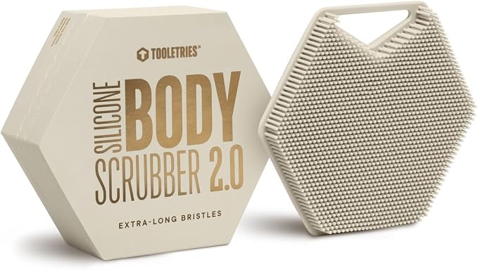 TOOLETRIES Silicone Body Scrubber 2.0, Loofah Alternative - Sand | Gentle exfoliating shower scrubber that's quick drying, hygienic and longer lasting than traditional loofahs.