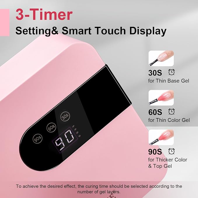JODSONE U V Nail Lamp Rechargeable Portable with 3 Timers and LCD Display Screen for Cordless Nail Dryer Gel Pink