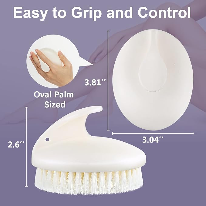 Dry Brushing Body Exfoliating Brush, Anti Slip Body Scrubber for Shower, Shower Body Cleaning Brush for Deep Cleansing & Soften Skin, Improve Circulation (Cream White)