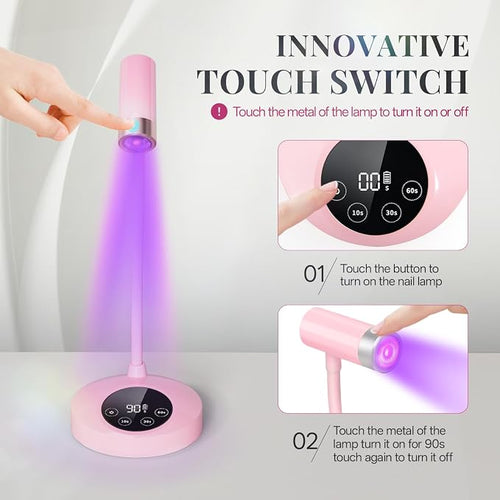 12W UV Nail Lamp, Smart Sensor, Rechargeable, 4 Timers | Quick Dryer Curing Light Foot Control Gooseneck UV Nail Dryers with Gooseneck