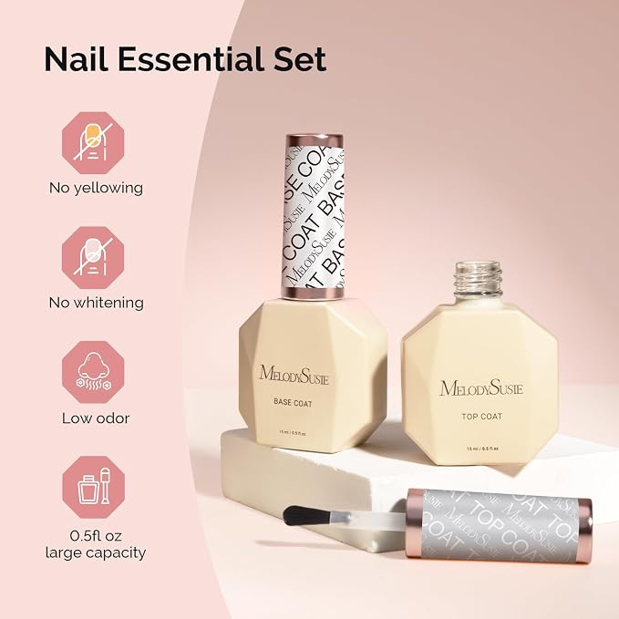 MelodySusie Top Coat No Wipe Glossy Long Lasting Shine Finish Soak Off UV LED Nail Lamp Nail Polish Art Design Manicure Kit Perfect Gifts for Women Girls 1 Pcs 15ml Clear