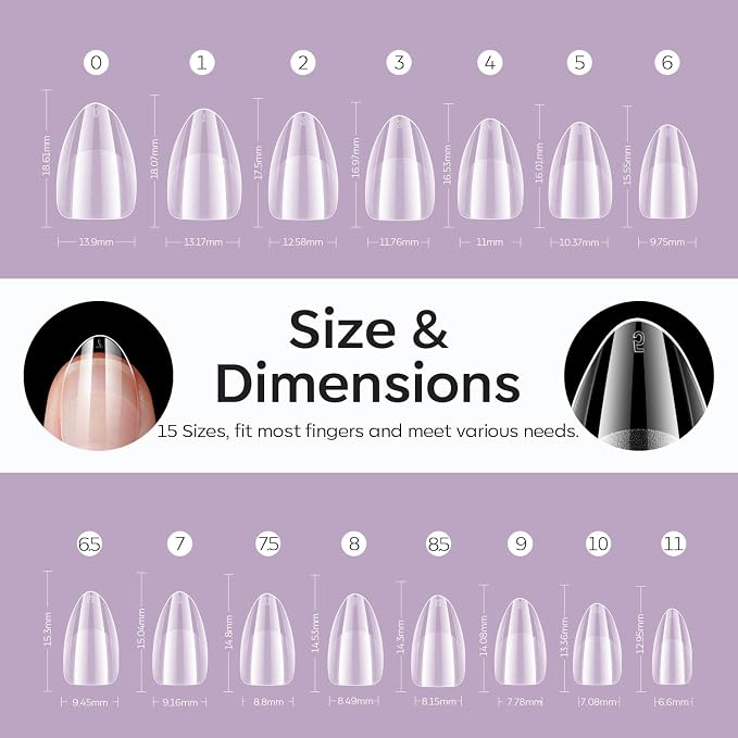 Modelones Extra Short Almond Nail Tips 510pcs Clear Fake Press on Nails Gel | Pre-shaped Half Matte Full Cover Acrylic Gel Kit False Nails for Extension DIY Salon 15Sizes