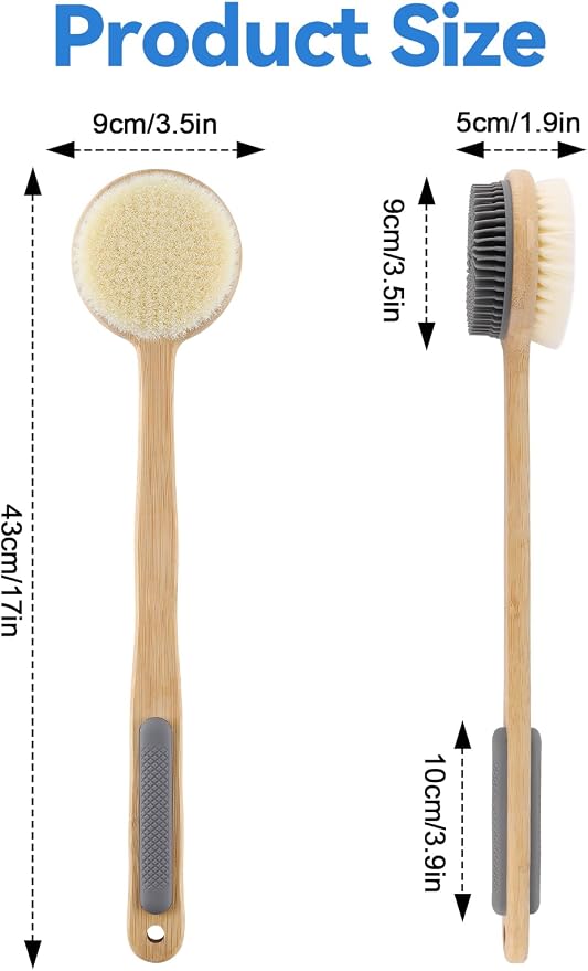 Kalolary Back Scrubber for Shower, Anti Slip Bath Brush with Long Handle | Double Sided Shower Brush with Stiff & Soft Bristles for Deep Cleaning and Massage, Bath Brush Body Exfoliator for Wet or Dry