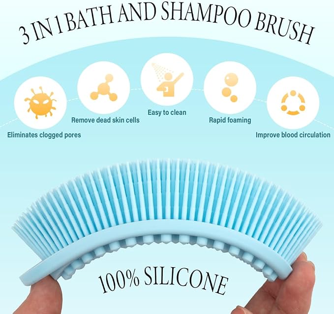PQRUU 3 Pack Silicone Body Scrubbers for Use in Shower, Exfoliating Body Scrubber Fit for All Kinds of Skin, Soft Silicone Loofah for Women Men,Bath Scrubbers Rapid Foaming,Black,Blue,Gray