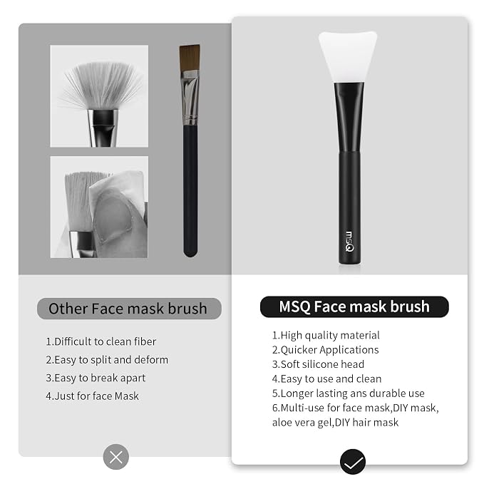 MSQ Silicone Face Mask Brush, Soft Facial Cleansing Scrubber, Facial Mask Brush for Mud, Clay, Charcoal Mixed Mask, DIY, Skincare Applicator Tools (Black 1PC)