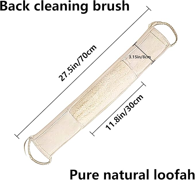 1-Pack Exfoliating Natural Loofah Back Scrubber for Shower-Natural Loofah Sponge & Microfiber Towel， for Men and Women to Clean Your Back Deeply.