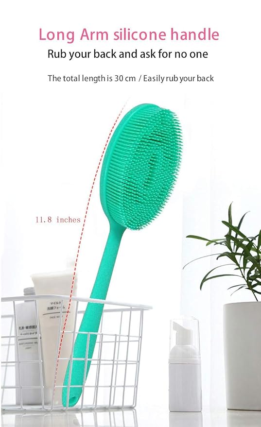 Loofah Exfoliating Body Scrubber 2 in 1 Face and Body Silicone Scrubber - Silicone Shower Brush Bath Sponge Loofa Pink