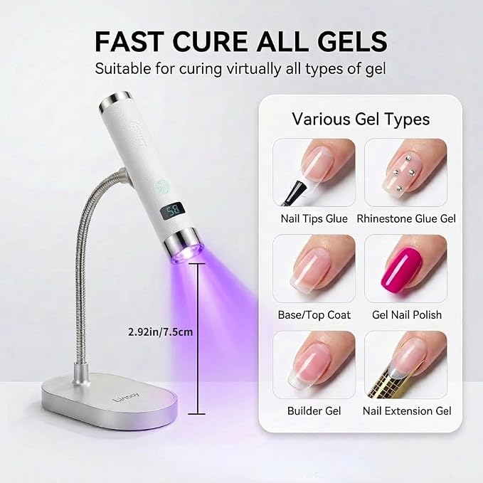 Mini UV Light for Gel Nails with Auto Sensor & Magnetic Stand,Hands Free | Rechargeable Handheld Flash Cure Nail Lamp with LED Display,Single Finger Gooseneck UV Lamp at Salon,DIY,Home(White)