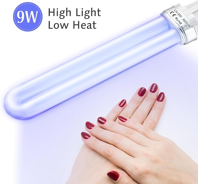 SEWACC 4pcs U- Shaped Nail Dryer Lamp Bulb Tube 9W UV 365nm Lamp Tube for Nail Art Dryer Manicure Tool UV Bulb Light Replacement