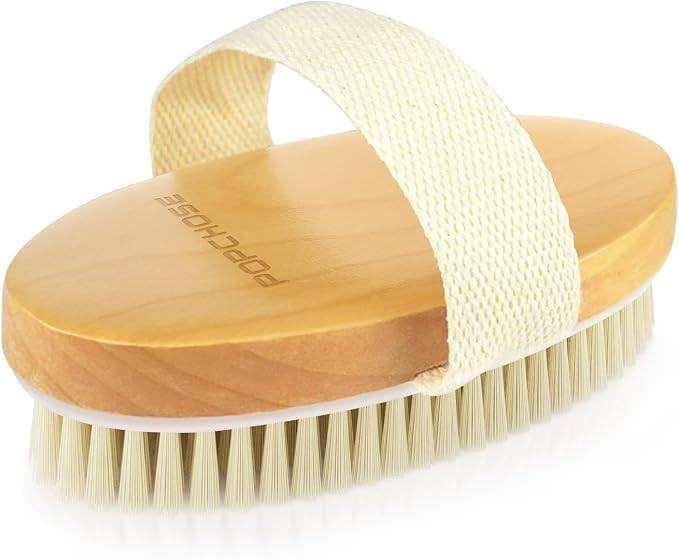 POPCHOSE Dry Brushing Body Brush, Natural Boar Bristle Exfoliating Brush | Body Scrub for Smoother Skin: Supports Cellulite Treatment, Lymphatic Drainage and Blood Circulation Improvement