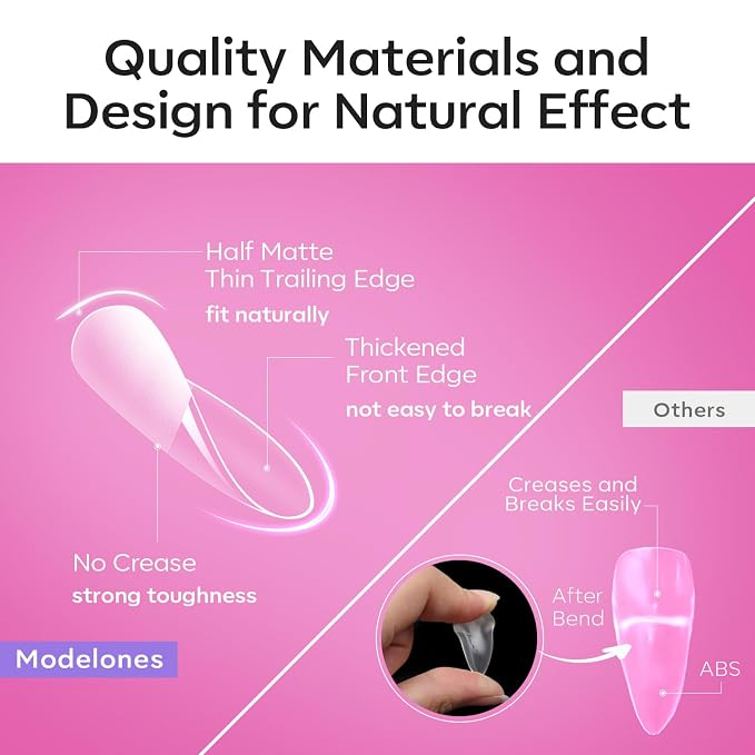 Modelones Pointed Almond Nail Tips Medium Pre-shaped Soft Gel Fake Nails | Acrylic Clear Full Cover Press on Extension Kit Gel Manicure DIY at Home 216PCS 12Sizes