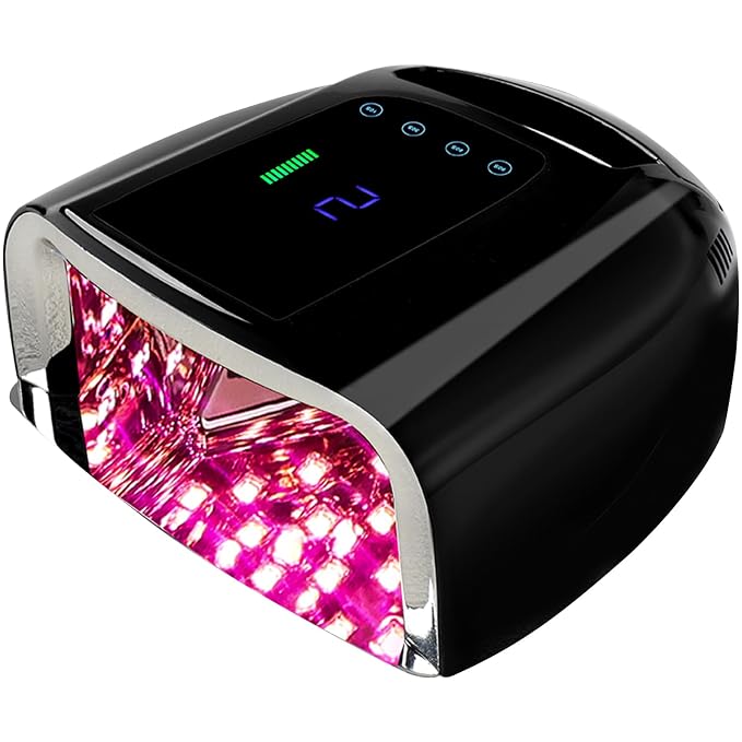 96W Rechargeable UV LED Nail Lamp, Cordless UV Light for Nails with LCD Display Auto Sensor, 4 Timer Setting and Smart Sensor Nail Dryer,Nail Cure Light with Removable Bottom (Black)