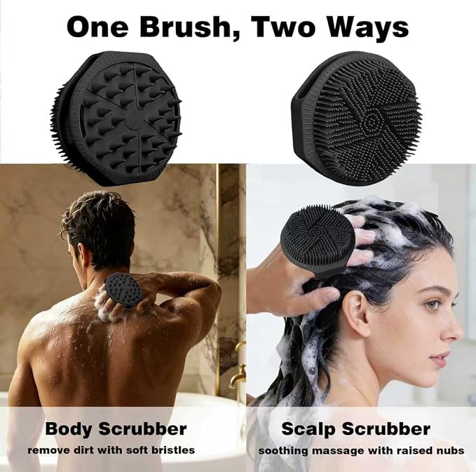 Silicone Body Scrubber for Men Women, Dual-Sided Bath Brushes Gentle Exfoliating Body Scrubber Scalp Massager for Deep Cleansing, Soft Silicone Loofah Body Washing Brushes (Black)