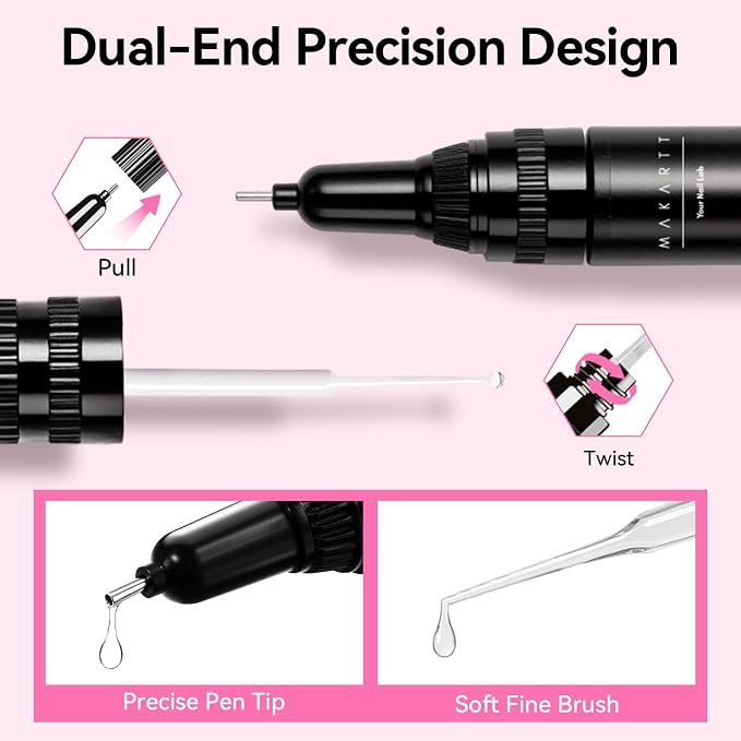 Makartt Nail Rhinestone Glue: Precision Tip and Brush for Tiny Gems 4 x 8ml | Low Viscosity, UV/LED Cured, Gap Filling, Small Charms, Glitter, Pearls and Sequins, 3D Sculpting, DIY and Salon Use