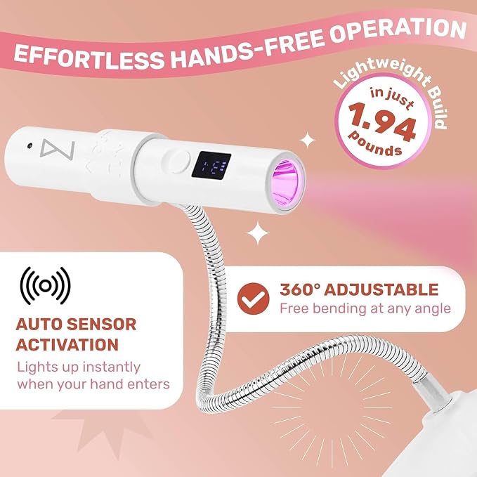 M - GlamCure GO Nail Flash Cure Lamp with Focus Beam Technology, Touch Screen - LED & UV Nail Light - Curing Lamp for Gel Nails, Acrylic, Builder - Both Portable & Adjustable (Red)