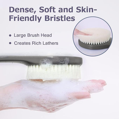 Body Back Scrubber – 17'' Long Handle Shower Brush, Durable Exfoliator for Dry & Wet Use, Deep Cleansing & Gentle Exfoliation for Smooth Skin – for Men, Women & Elderly (Gray)