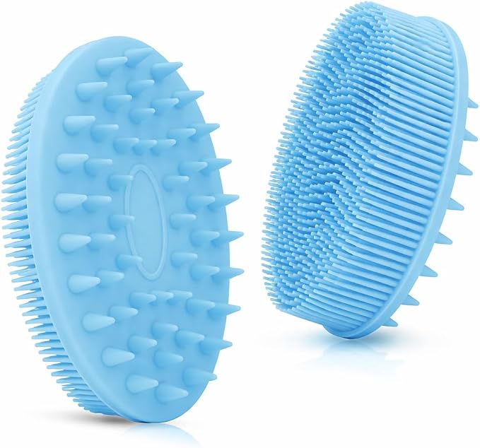 All-in-One Exfoliating Shower Brush – Gentle Silicone Loofah for Sensitive Skin with Dual-Purpose Scalp Massage for Spa-Quality Showers Daily (1pck) (Blue)