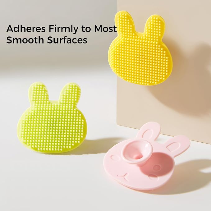 3 Pack Cute Soft Baby Bath Brush, Cradle Cap Brush, Silicone Scalp Massage Brush, Head Scrubber Baby Bath Essential for Dry Skin, Cradle Cap Treatment and Eczema, Exfoliating (Bunny)