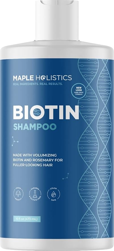 Biotin Shampoo with Scalp Scrubber Set - Hair Shampoo Brush and Silicone Scalp Exfoliator with Volumizing Shampoo Set made with Rosemary Essential Oil and Biotin for Thinning Hair 16 oz