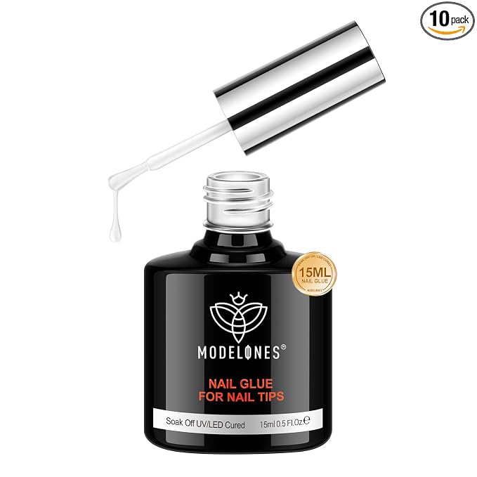 modelones 10 in One X Nail Gel Glue Gel Base Coat Brush On Nail Polish | Glue 15ml for Tips, Rhinestones, Blooming Art Hema-Free Gel Kit for Acrylic Tips U V Lamp Needed