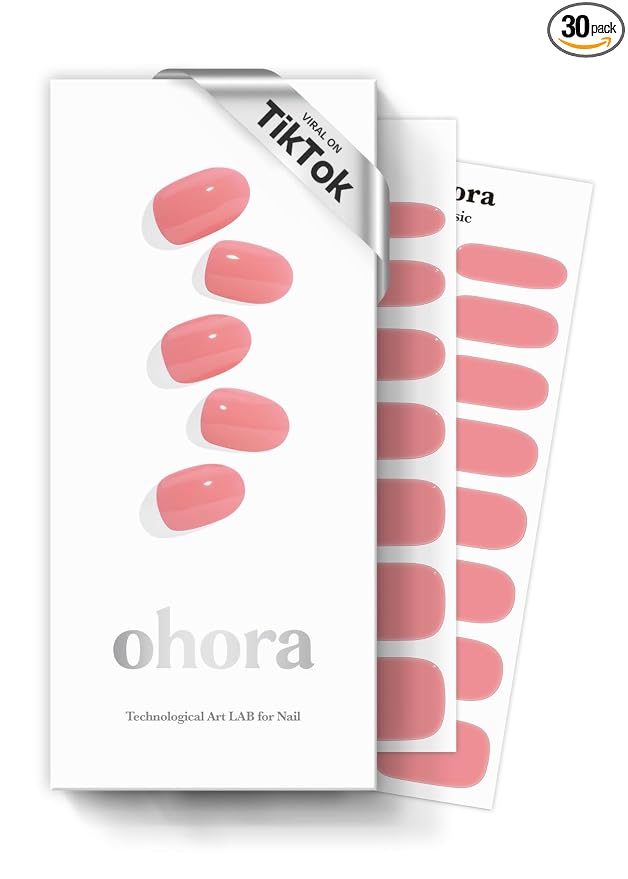 ohora Semi Cured Gel Nail Strips (N Cream Glow) - Pink, Solid, Works with Any UV/LED Lamps, Salon-Quality, Long Lasting, Easy to Apply & Remove - Includes 2 Prep Pads, Nail File & Wooden Stick