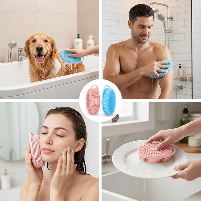 Silicone Body Scrubber 2 Pcs Silicone Loofah Exfoliating Body Scrubber for Men Women Soft Silicones Shower Scrubbers Double Sided Silicones Bath Bodys Brush for All Skin Lather Well, Blue and Pink