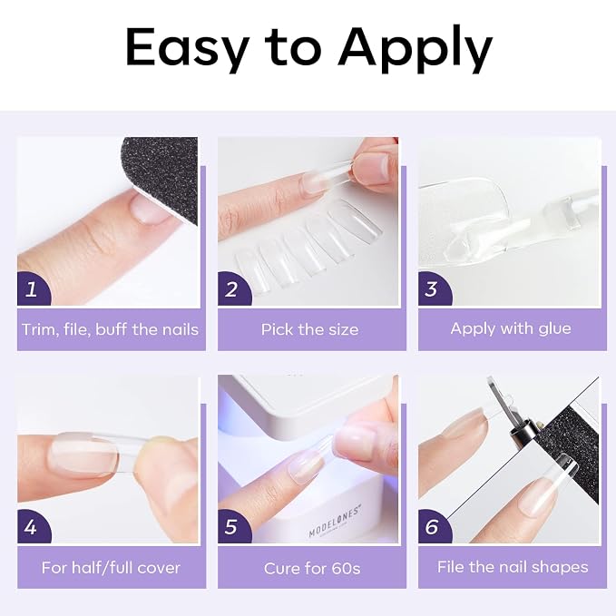 Modelones Medium Square Nail Tips 510pcs Soft Pre Etched Fake Nails Gel | Half Matte Full Cover Acrylic Gel Kit Press on Manicure Extension DIY Salon 15 Sizes