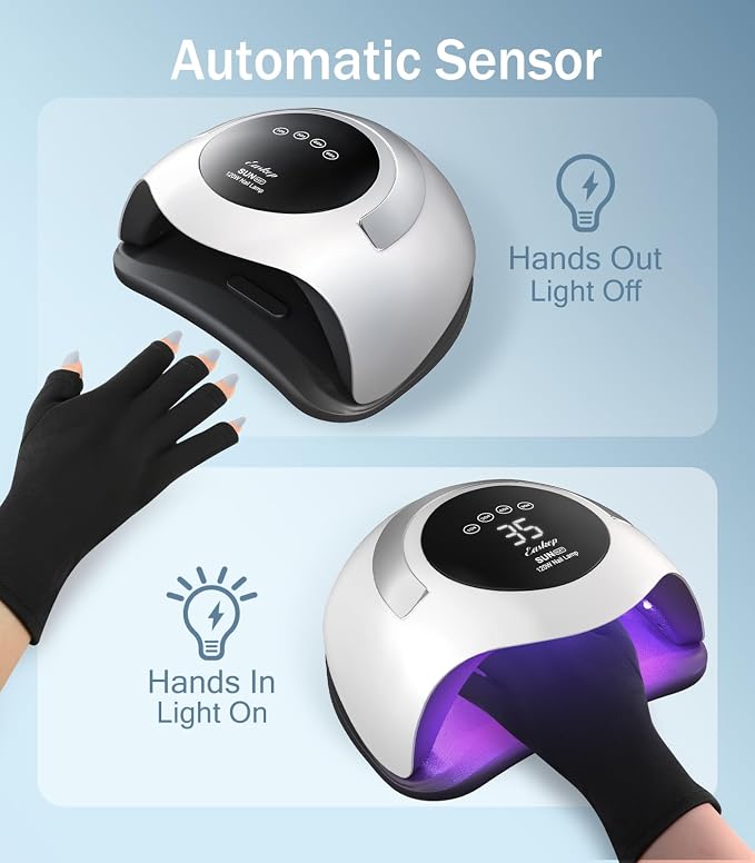 Easkep 120W UV Light for Nails - UV Nail Lamp with Gloves Kit Nail Dryer Lamp for Gel Nails Professional for Home and Salon