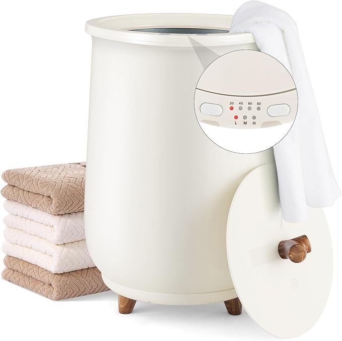 Tangkula Towel Warmer Bucket, 23L Large Luxury Bucket-Style Towel Warmer w/Fragrant Disc Holder, ETL Certified Bath Heater w/3-Level Heating, 20/40/60/90 Min Timer & Auto Shut Off (Handle, 23L, Grey)
