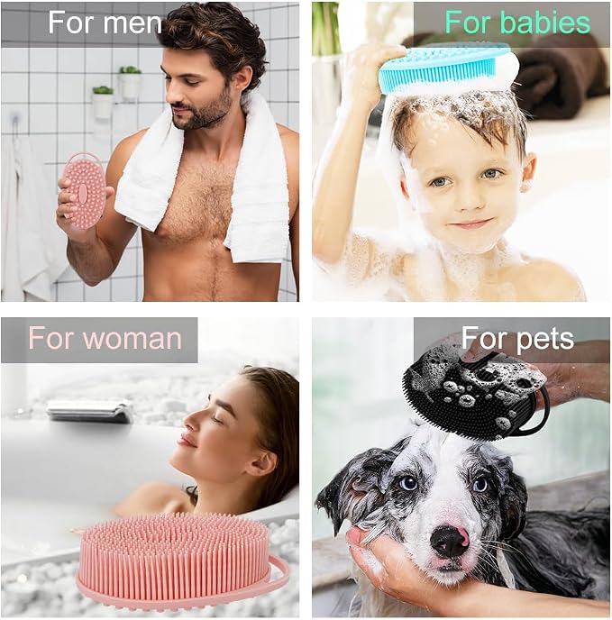 3 Pack Silicone Body Scrubber, Silicone Loofah Soft Exfoliating Body Scrubber, Silicones Body Brush Bath Shower Scrubber for Body, 2 in 1 Bath and Shampoo Wash Brush for Skin Exfoliation Men Women