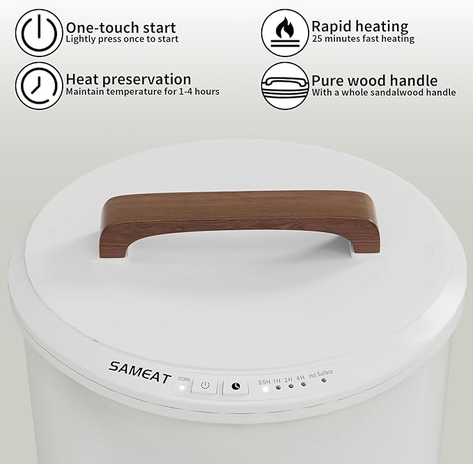 SAMEAT Heated Towel Warmers for Bathroom - Large Towel Warmer Bucket, Wood Handle, Auto Shut Off, Fits Up to Two 40"X70" Oversized Towels, White