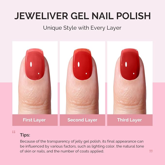 MelodySusie Red Gel Nail Polish, 0.5Fl.oz Jeweliver Jelly Nail Polish Translucent Cherry Red Deep Color Sheer Soak Off UV LED Light Cure Gift for Women Nail Art Manicure JDZ30