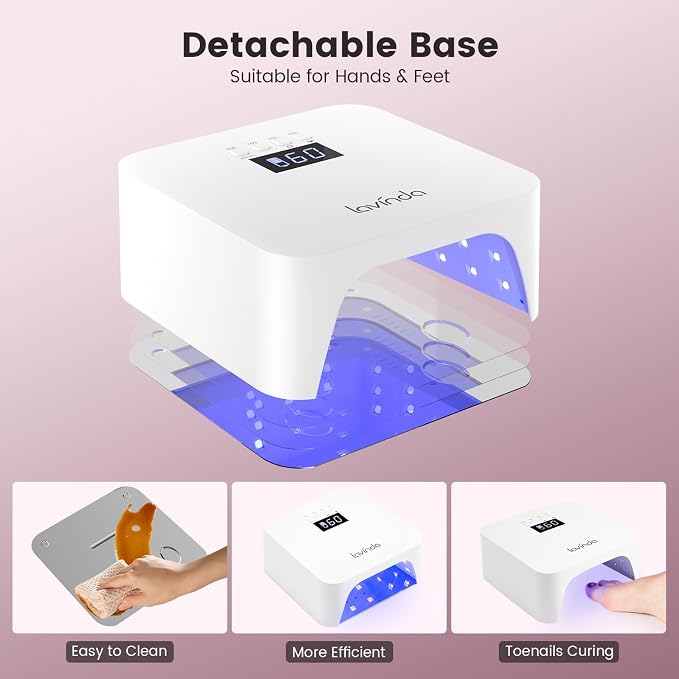 Lavinda 48W Nail Lamp, Rechargeable Cordless UV Light for Gel Nails LED Nail Dryer with Auto Sensor, 4 Timer Settings & LCD Display, Fast Curing Light All Gel Polish for Home&Salon (NovaGlow White)