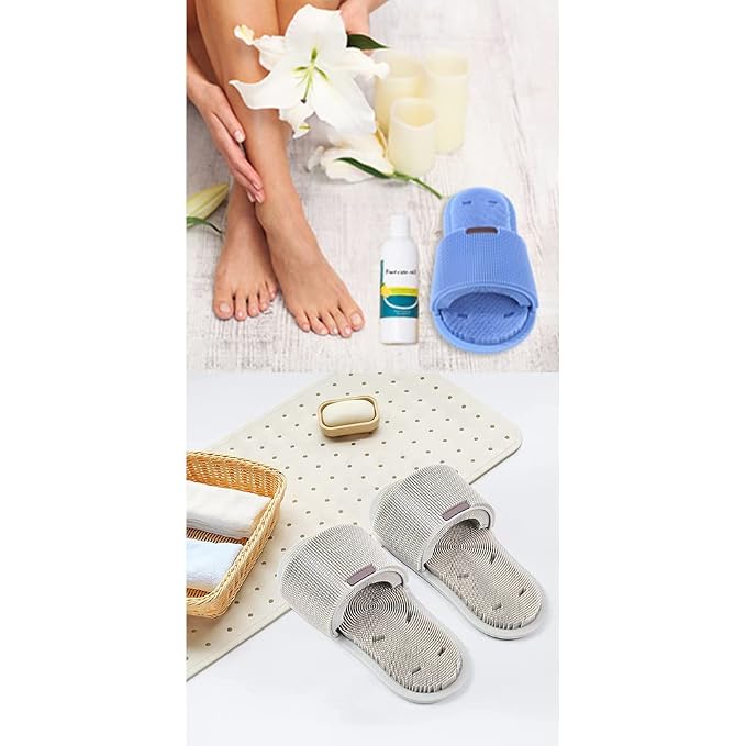Shower Foot Scrubber,Soft Silicone Foot Cleaner with Non-Slip Suction Cups,Exfoliating Dead Skin Foot Massager Slipper improve Circulation & Soothes Tired Feet for Unisex Adults - 1pcs (Blue)