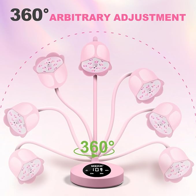 MEKK Flash Cure Nail Lamp,30W Cordless Mini UV Light for Gel Nails | Gooseneck, auto sensor, 4 timers (10/30/60/90s), portable, USB-C, single nail curing, salon & home, pink