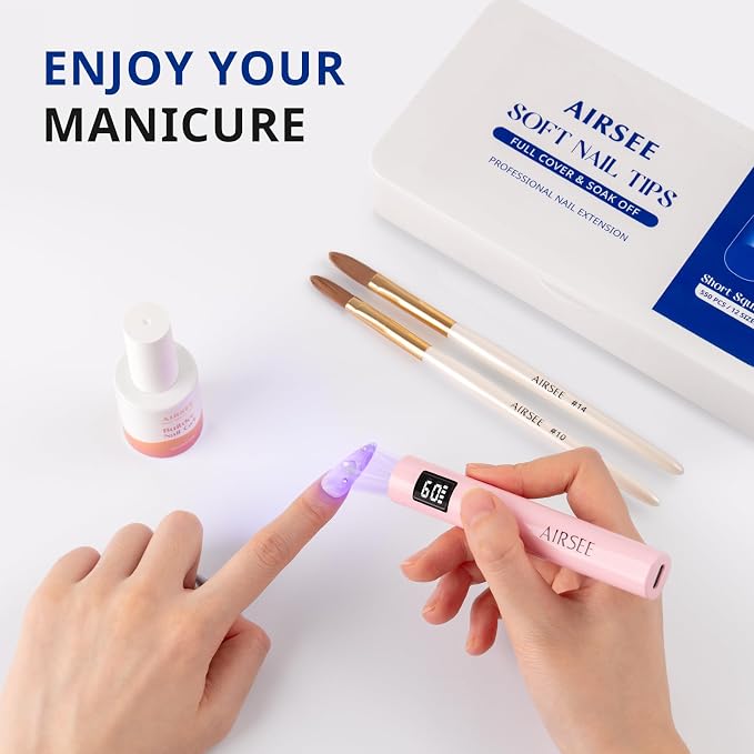 AIRSEE Mini Handheld UV LAMP for Nails with Storage Bag & Display,Pink | 2 Timers for Fast Cure All Soft Gels, Especially Rhinestone Glue and Gel Nail Strips at Home,Travel