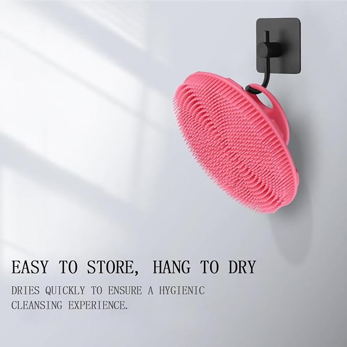 INNERNEED Food-Grade Soft Silicone Body Scrubber Shower Brush, Pink | Handheld Cleansing Skin Brush, Gentle Exfoliating and Lather Well, Hygienic Bath Scrub for Women, Men
