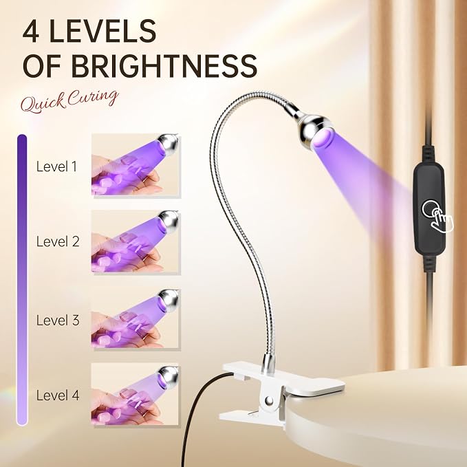 AORAEM U V Nail Lamp U V Light for Nails U V Gel Nail Lamp Silver | Gooseneck and Clamp for Gel Nails Quicky Dry Portable Flash Cure Light for Gel Nails Home DIY
